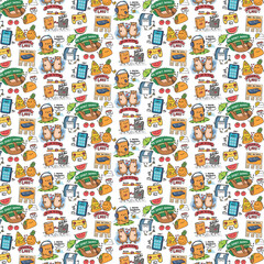 Colorful Doodle Chaos for a Playful Vibrant Cartoon Food & Fun seamless pattern