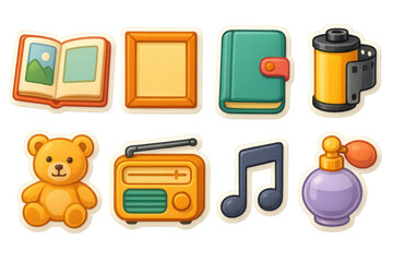 Nostalgic icons set – 3d, retro and vintage elements for creative projects