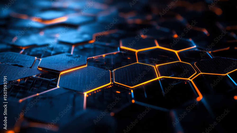Aufkleber Digital abstract visualization of data structures in blue and orange colors representing technology and innovation
