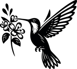 Hummingbird Feeding on Flowers Botanical