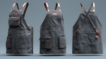 waxed canvas gardening apron with pockets empty garment mockup , utility wear design and craft presentations
