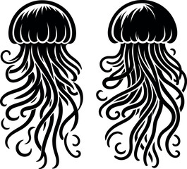 Two detailed jellyfish silhouettes for nautical or marine themes
