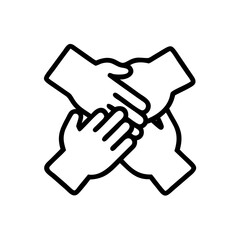 Multiple hands coming together in a gesture of cooperation and support  