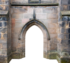 A wide transparent doorway in an old wall, with a transparent ground