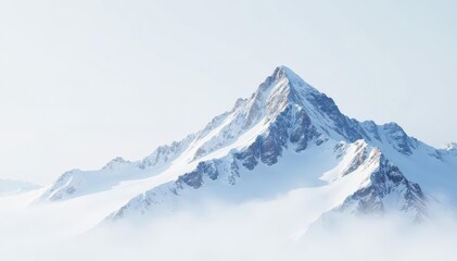 Snow-covered mountain peak, pristine white backdrop, background, view