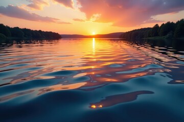 Rippling water surface forming intricate patterns on a lake at sunset , surface, stock