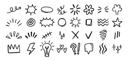 Obraz premium Expression sign hand drawn doodle set for concept design. Expression elements isolated on white background.