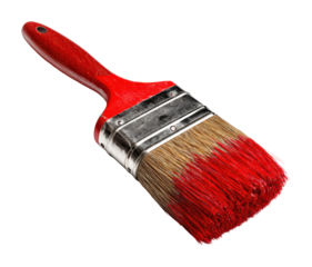 Action with a red brush workspace supply creative environment view isolated on transparent background