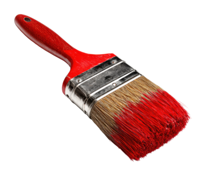 Action with a red brush workspace supply creative environment view isolated on transparent background