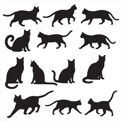 cat set silhoutte illustration