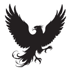 Eagle with spread wings flying vector silhouette design representing freedom and wildlife