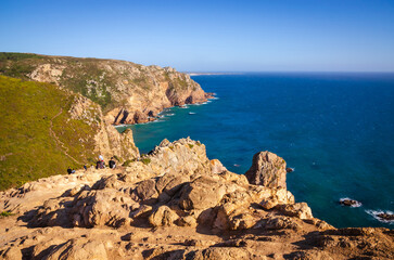 Summer view of Cabo da Roca cliffs and Atlantic Ocean, Portugal. Cabo da Roca is a western point of Europe