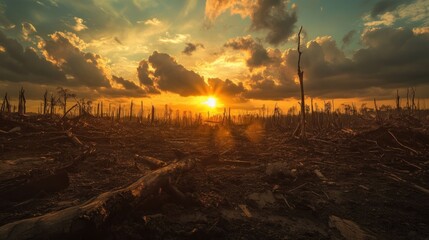 Burnt landscape at sunset