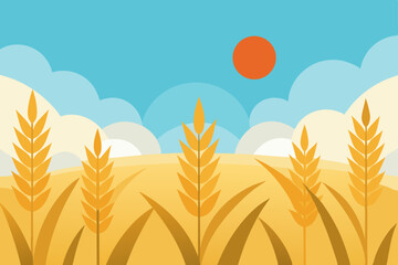 Golden wheat field under a blue sky, ready for harvest