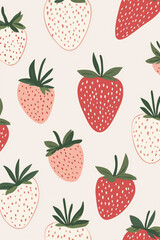 Playful Strawberry Fruit Vector Background Pattern with Copy Space and Seamless Design Elements