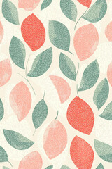 Stylized Red and Green Leaves Vector Background with Seamless Pattern and Copy Space for Design