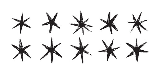 Obraz premium Grunge black stars brush spray paint. Hand drawn doodle stars texture, rough modern elements.