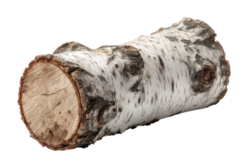 Cut birch log natural wood material on for crafting and home projects isolated on transparent background