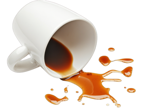 Spilled Coffee: A Moment of Clumsiness in Transparent Background