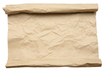 Crumpled sheet of brown kraft paper rolled into a roll at the top and bottom