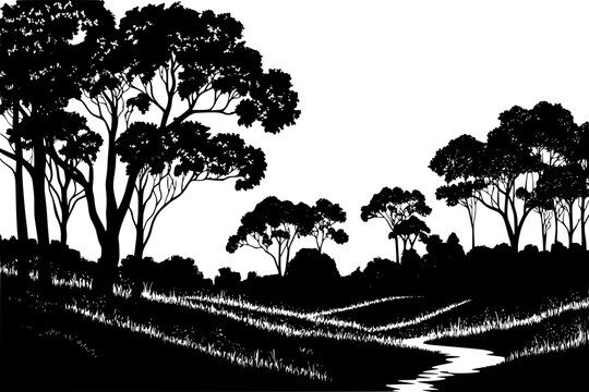 Protected woodland with hiking trail, vector illustration