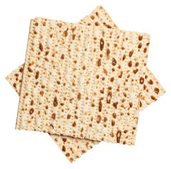 Two sheets of matzah stacked on top of each other, isolated on background.