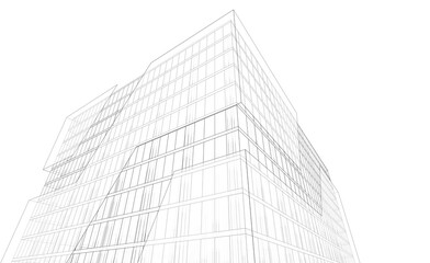 Architecture building 3d. Concept sketch.
