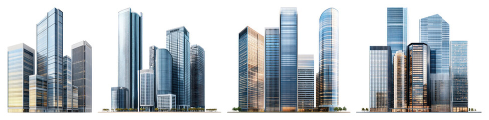 PNG Modern skyscrapers urban skyline, element set on transparent background