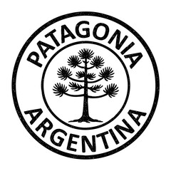 Stamp Patagonia Argentina, grunge rubber stamp from Argentina with araucaria pine tree on transparent background, vector illustration black