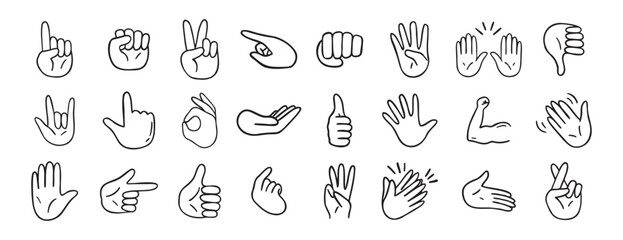 hand gesticulations doodle hand drawn icon. Outline drawing hand gesticulations line clipart symbol