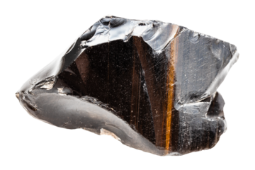 striped raw obsidian volcanic glass isolated