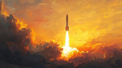 Early Morning Rocket Launch with Fire