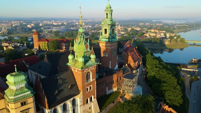 Wawel Castle architectural Krakow Poland drone view landscape city