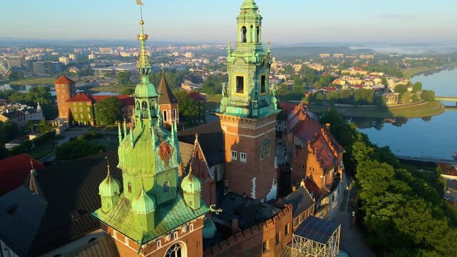 Wawel Castle architectural Krakow Poland drone view landscape city