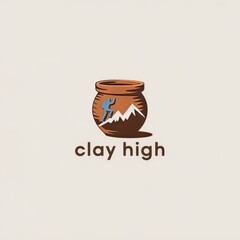 Elegant Handmade Clay Pot Art: High Quality Pottery Illustration with Mountain-inspired Logos