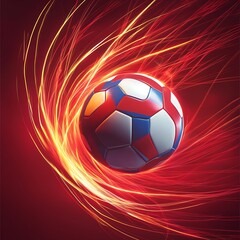 Naklejka premium Colorful soccer ball in a dynamic swirl of light.