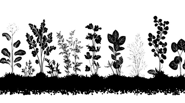 Diverse plants growing without tilling, vector illustration art
