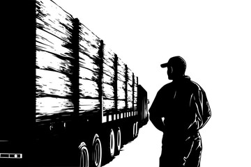 Farmer watching imported grain arrive, vector illustration