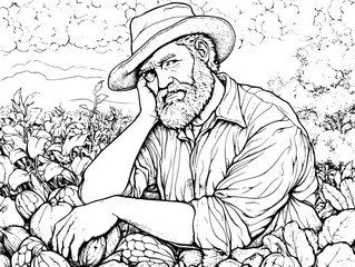 Farmers worried beside unsold harvests, vector graphic