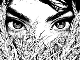 Obraz premium Hands harvesting under watchful eyes, vector illustration art