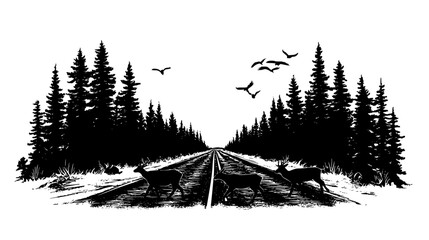 Wildlife crossing over highway, vector design