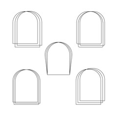 Thin elegant minimalist frames in form of arch set, simple hand drawn linear vector collection in art deco style for festive or important occasions decor, holiday celebration template