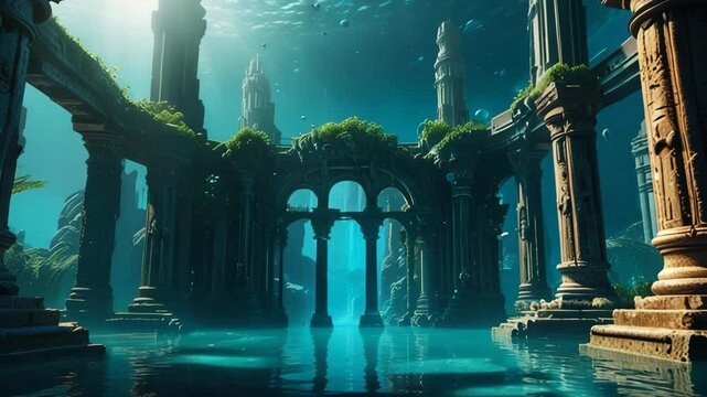 Underwater temple of Atlantis, fantasy scene