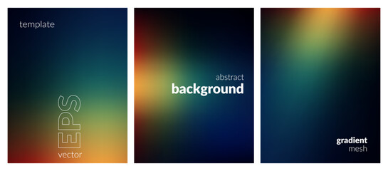 Abstract liquid background set. Gradient mesh. Effect dark color blend. Blurred fluid colorful mix. Modern design template for web covers, ad banners, posters, brochures, flyers. Vector image EPS