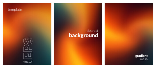 Abstract liquid background set. Gradient mesh. Effect bright color blend. Blurred fluid colorful mix. Modern design template for web covers, ad banners, posters, brochures, flyers. Vector image EPS