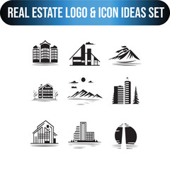 Fototapeta premium real estate logos 6 set white and black flat vector on white background