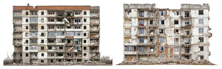 PNG Abandoned urban decay buildings, element set on transparent background