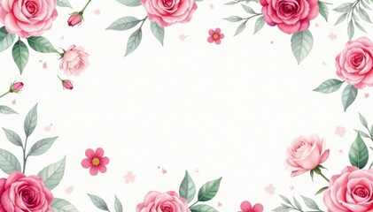 Delicate watercolor roses & leaves, repeating pattern, leaves, tileable, repeat
