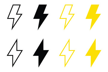 Lightning flash symbol icons set. Lightning bolt icons isolated on white background.  