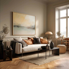 Luxury Scandinavian living room elegant and highend interior design warm color palette soft natural lighting realistic like a highquality photograph mediumsi